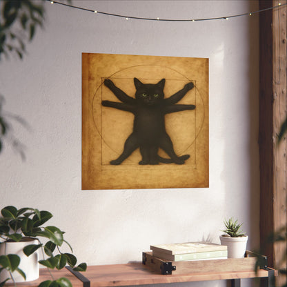 Vitruvian Black Cat Poster — Vintage Anatomy Art Print