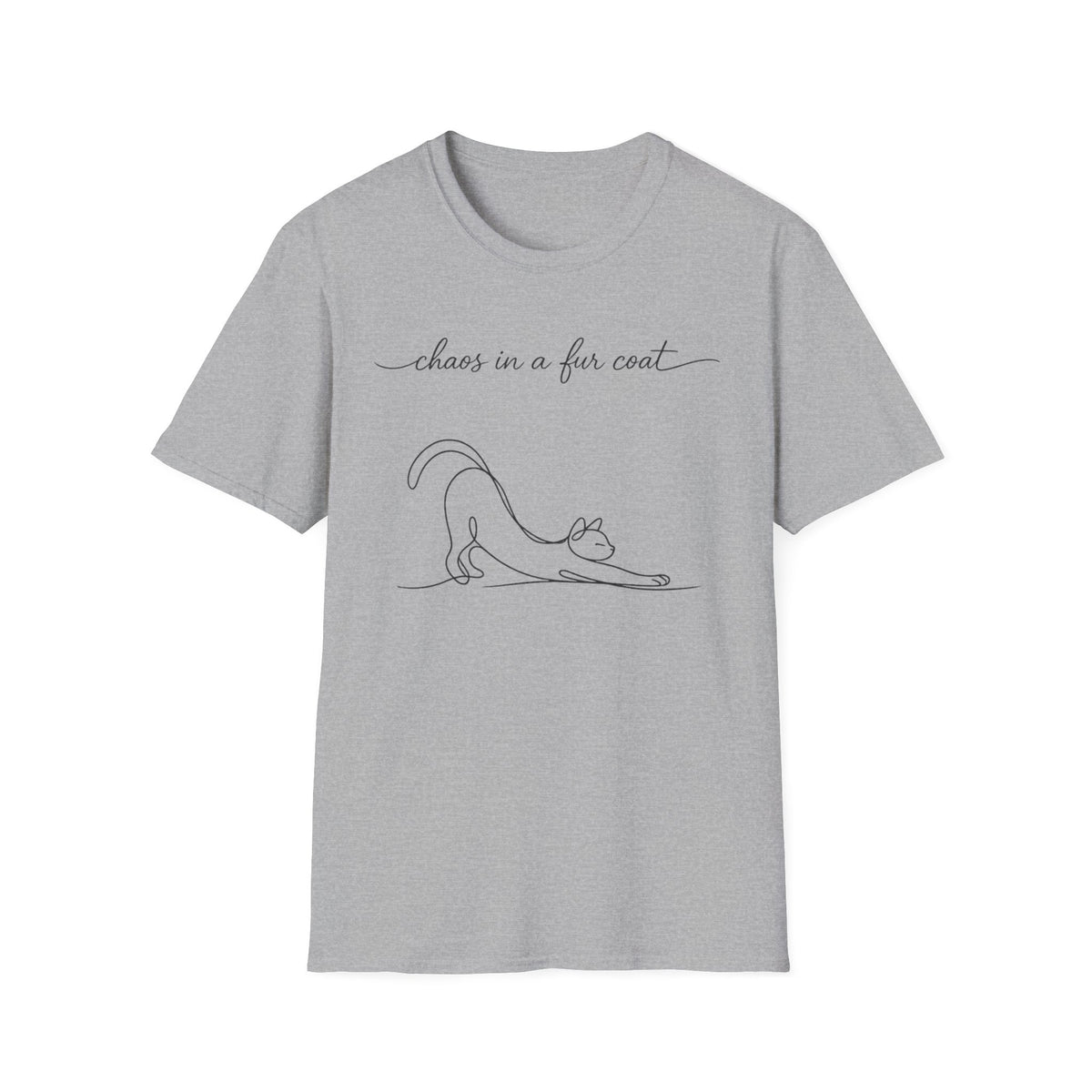 Cat Line Art T-Shirt — "chaos in a fur coat" Minimalist Cat Shirt