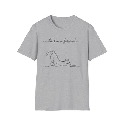 Cat Line Art T-Shirt — "chaos in a fur coat" Minimalist Cat Shirt
