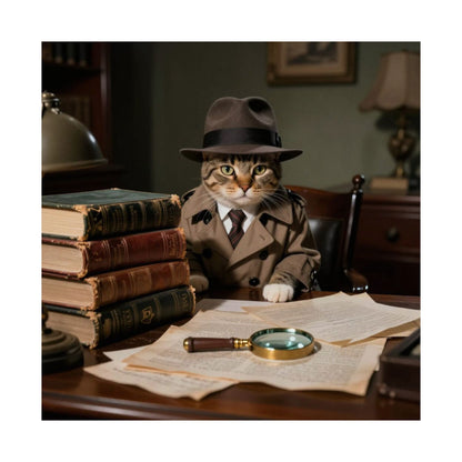 Digital download Detective Cat Poster — Vintage Sleuth Matte Vertical Wall Art