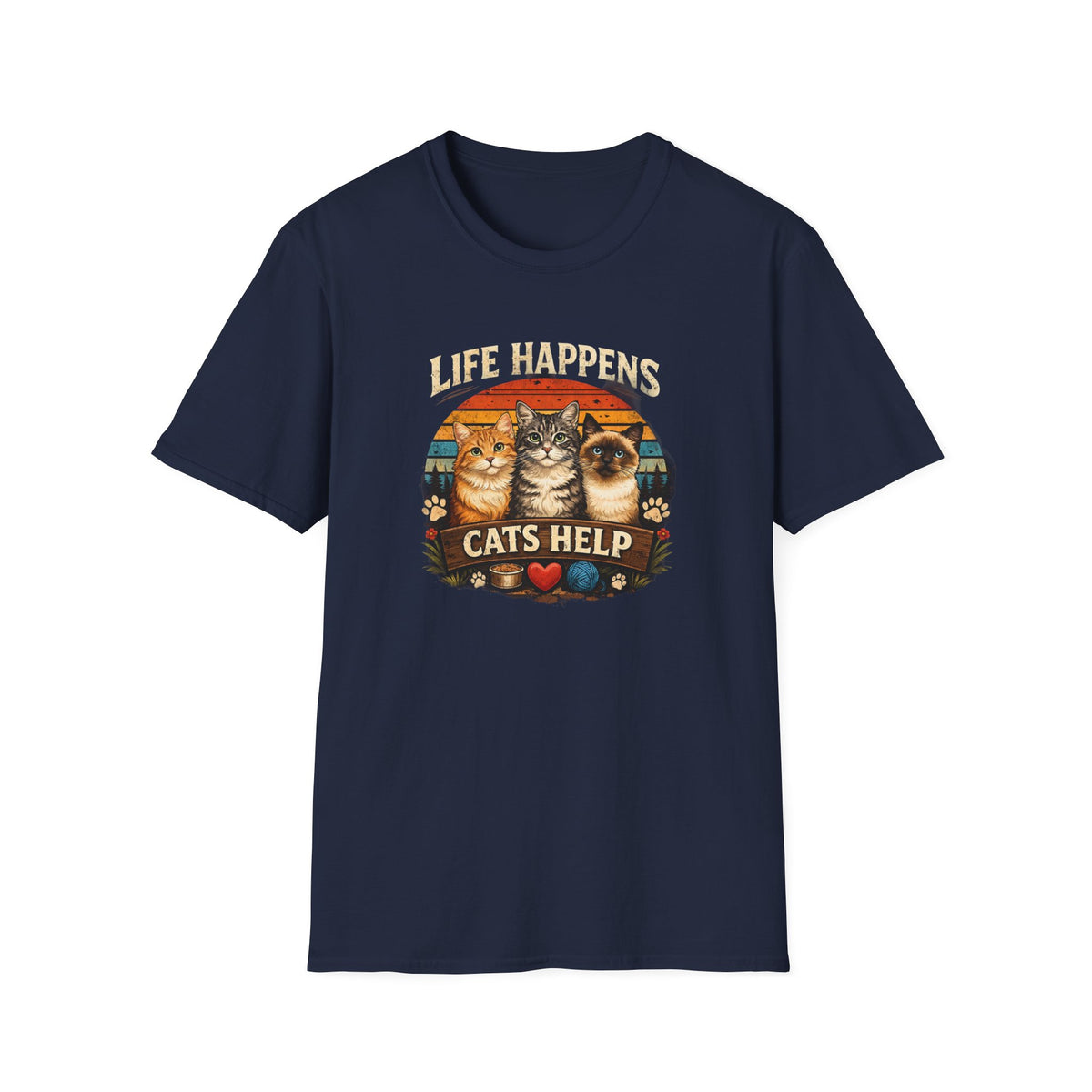 Life Happens Cats Help T-Shirt — Vintage Cat Lover Tee
