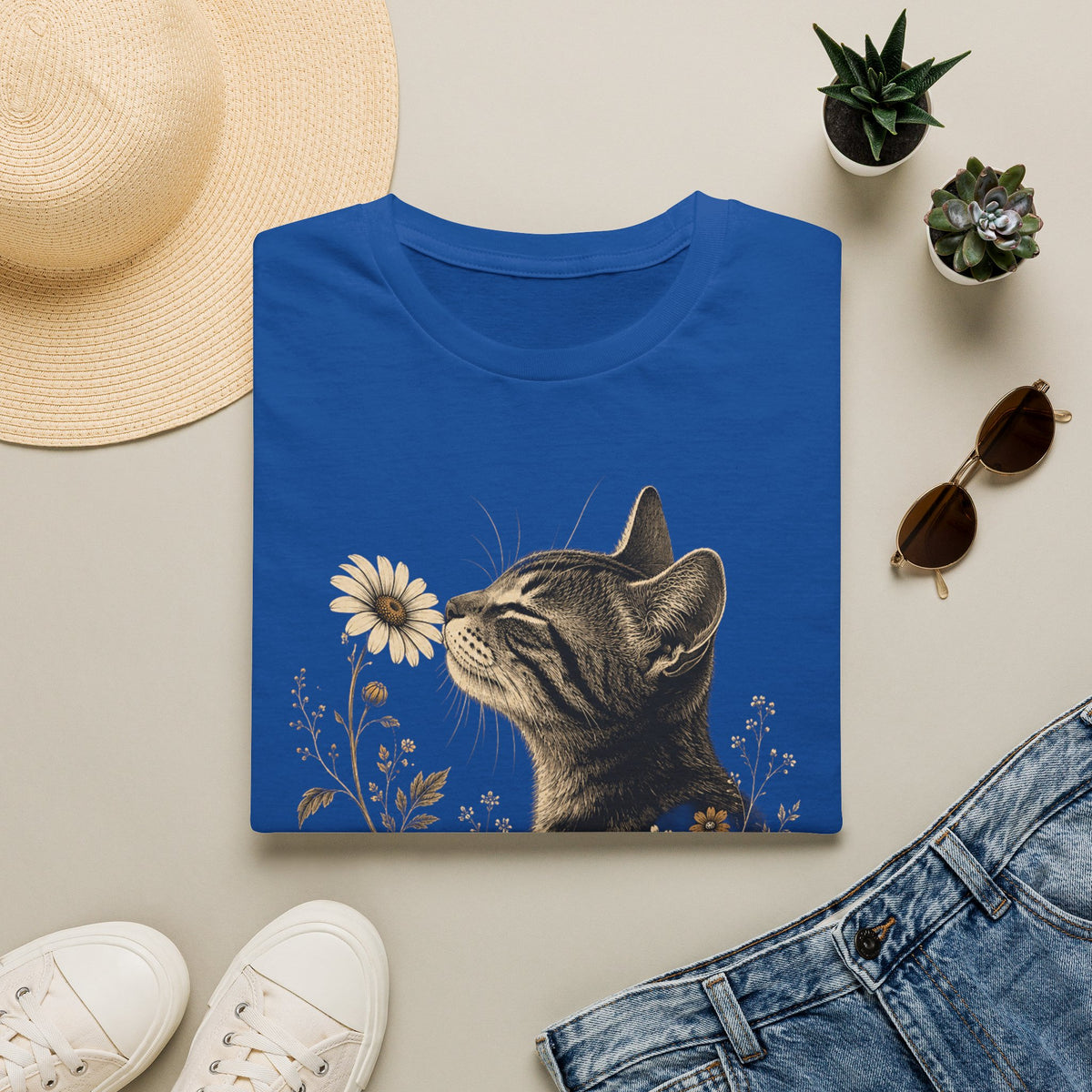 Cat & Wildflower T-Shirt — Whimsical Floral Kitty Tee