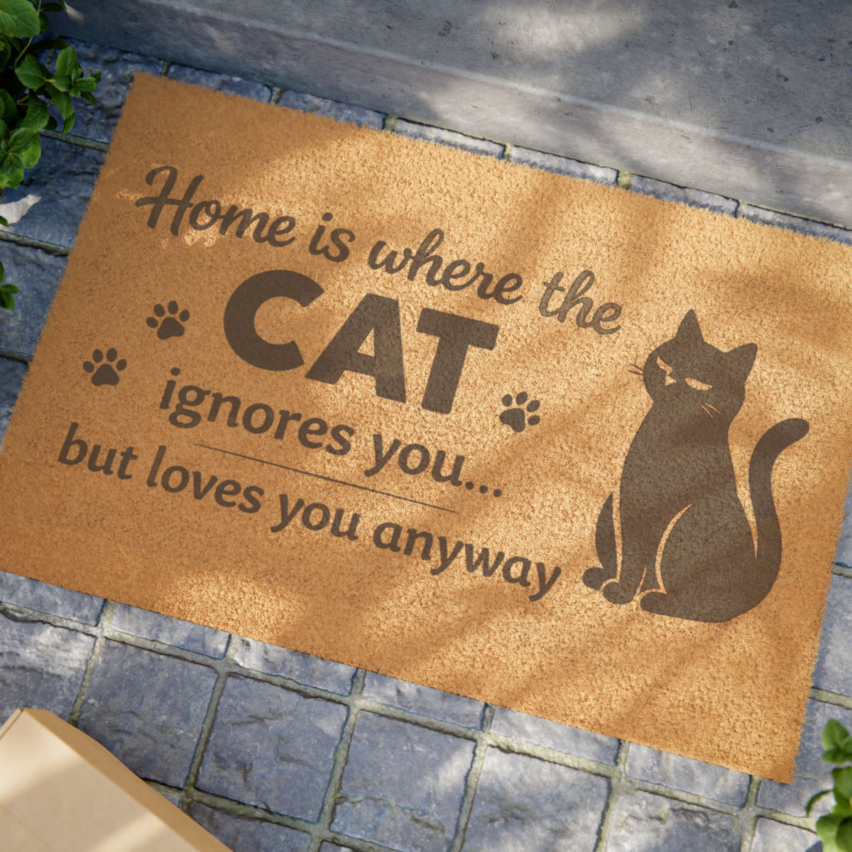 Cat Doormat — "Home is where the cat ignores you but loves you anyway" Decorative Welcome Mat