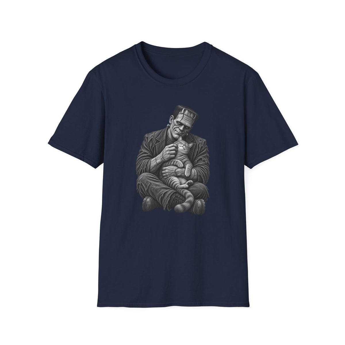 Frankenstein Holding Kitty T-Shirt — Cute Gothic Horror Tee