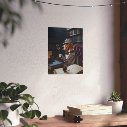Detective Beagle Matte Poster — Vintage Library Dog Wall Art