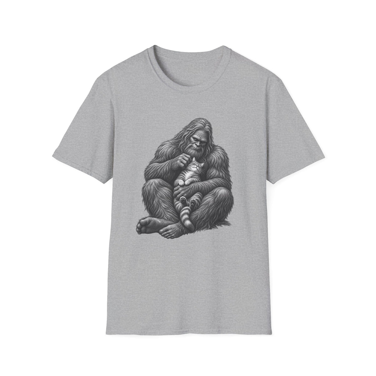 Bigfoot & Kitten T-Shirt — Cute Sasquatch Holding Cat Graphic Tee