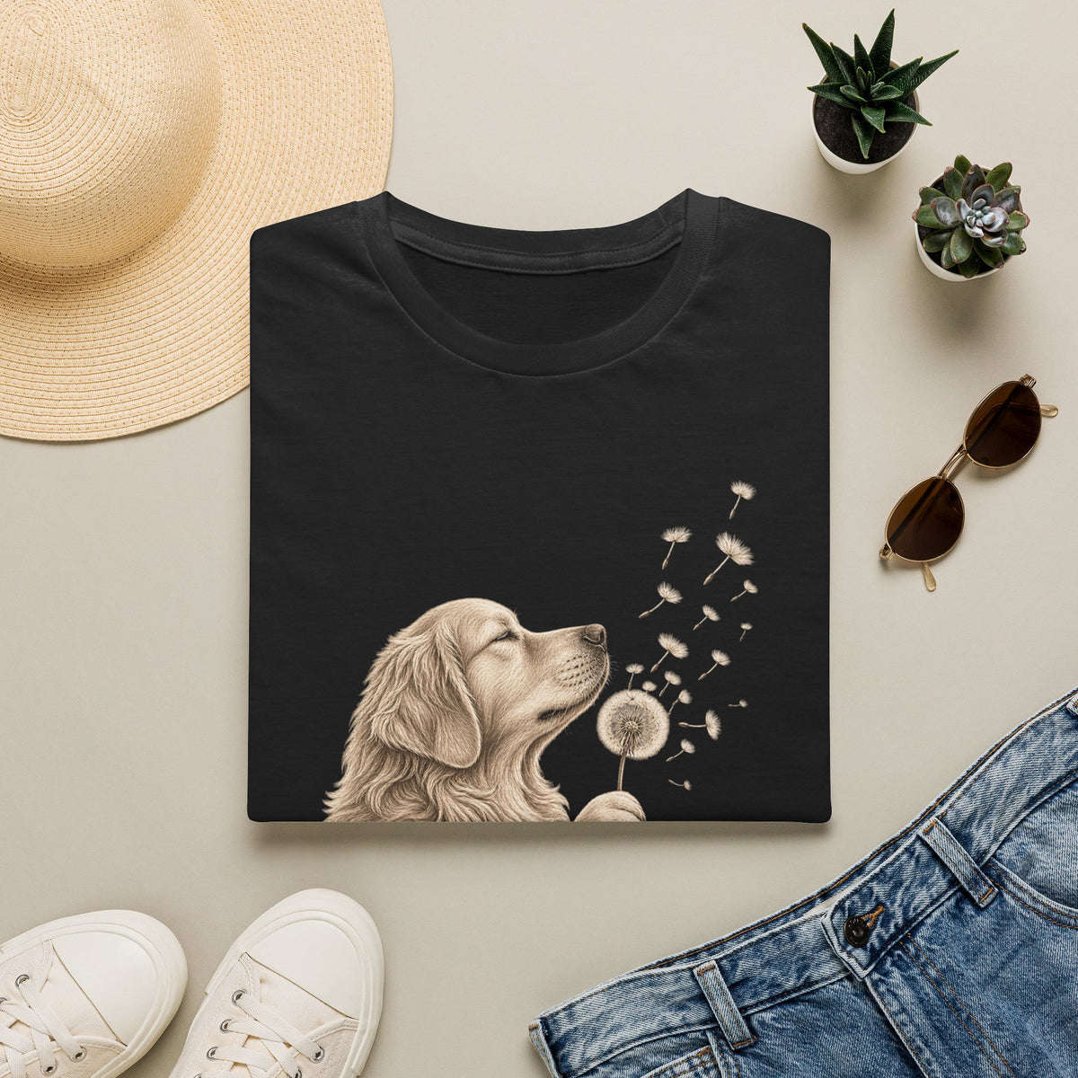 Golden Retriever Dandelion T-Shirt — Cute Dog Floral Tee