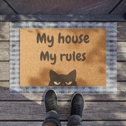 Doormat — "My House My Rules" Cat Welcome Mat