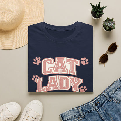 Cat Lady T-Shirt — Cute Pink Paw Print Graphic Tee for Cat Lovers