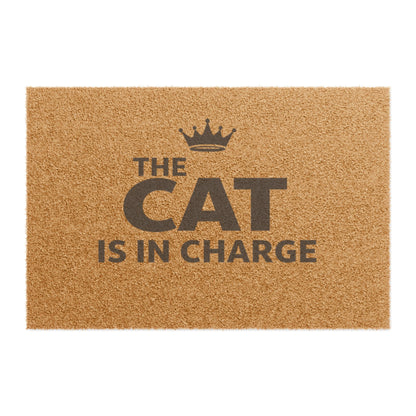 Cat Is In Charge Doormat — Funny Welcome Mat for Cat Lovers, Crown Design