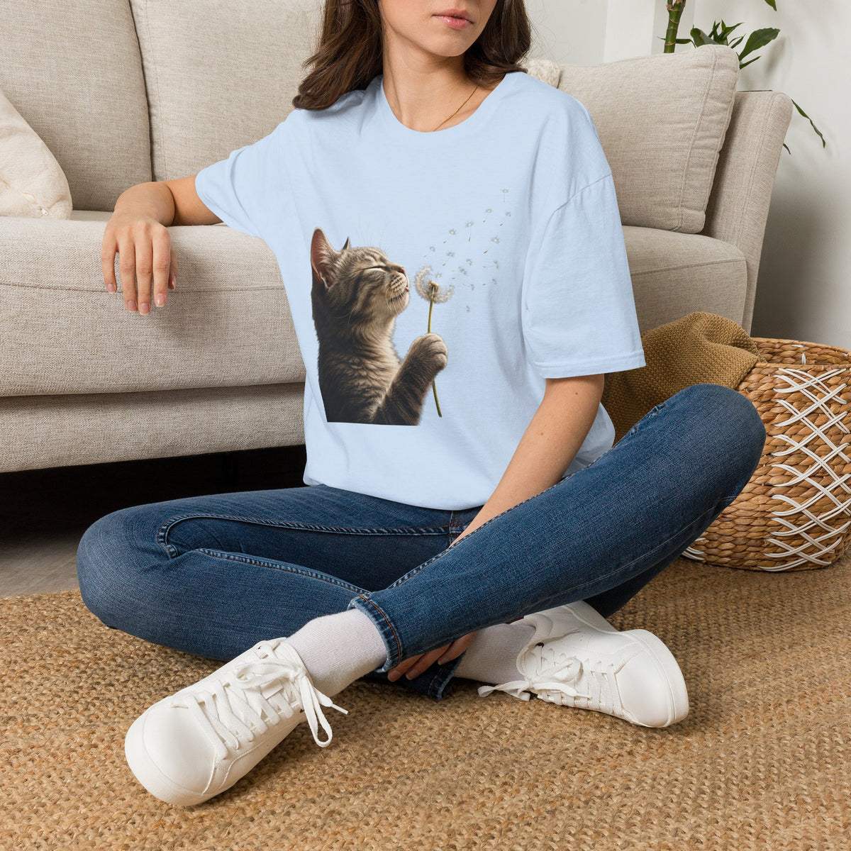 Cat Dandelion T-Shirt — Cute Kitten Blowing Dandelion Graphic Tee