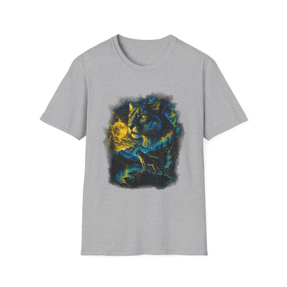Moon T-Shirt — Neon Cosmic Big Cat Graphic Tee