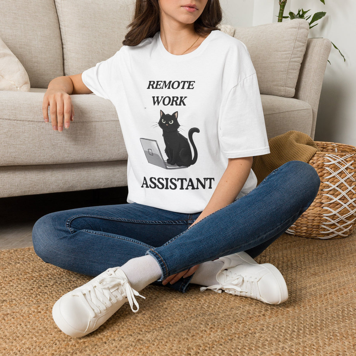 Remote Work Assistant T-Shirt — Cute Black Cat Laptop Tee for WFH