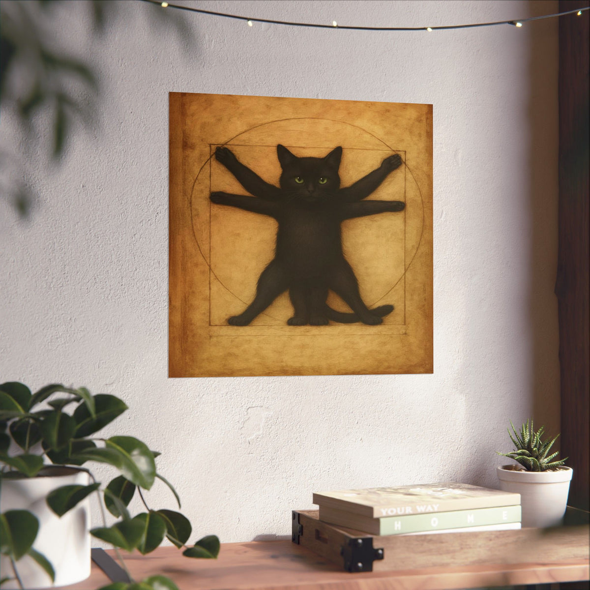 Vitruvian Black Cat Poster — Vintage Anatomy Art Print