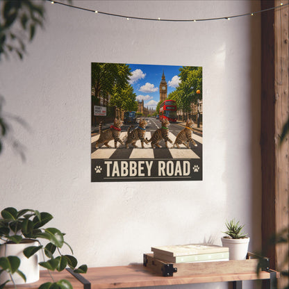 Tabbey Road Matte Poster — Funny Cats Crossing Abbey Road Wall Art