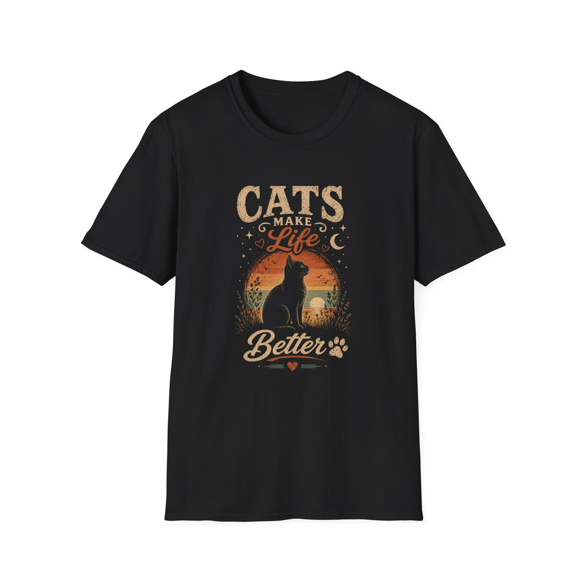 Cats Make Life Better T-Shirt — Vintage Sunset Cat Lover Tee