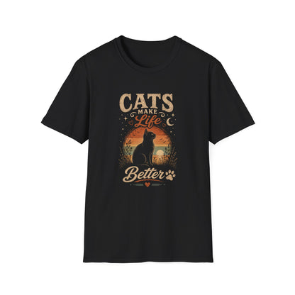Cats Make Life Better T-Shirt — Vintage Sunset Cat Lover Tee