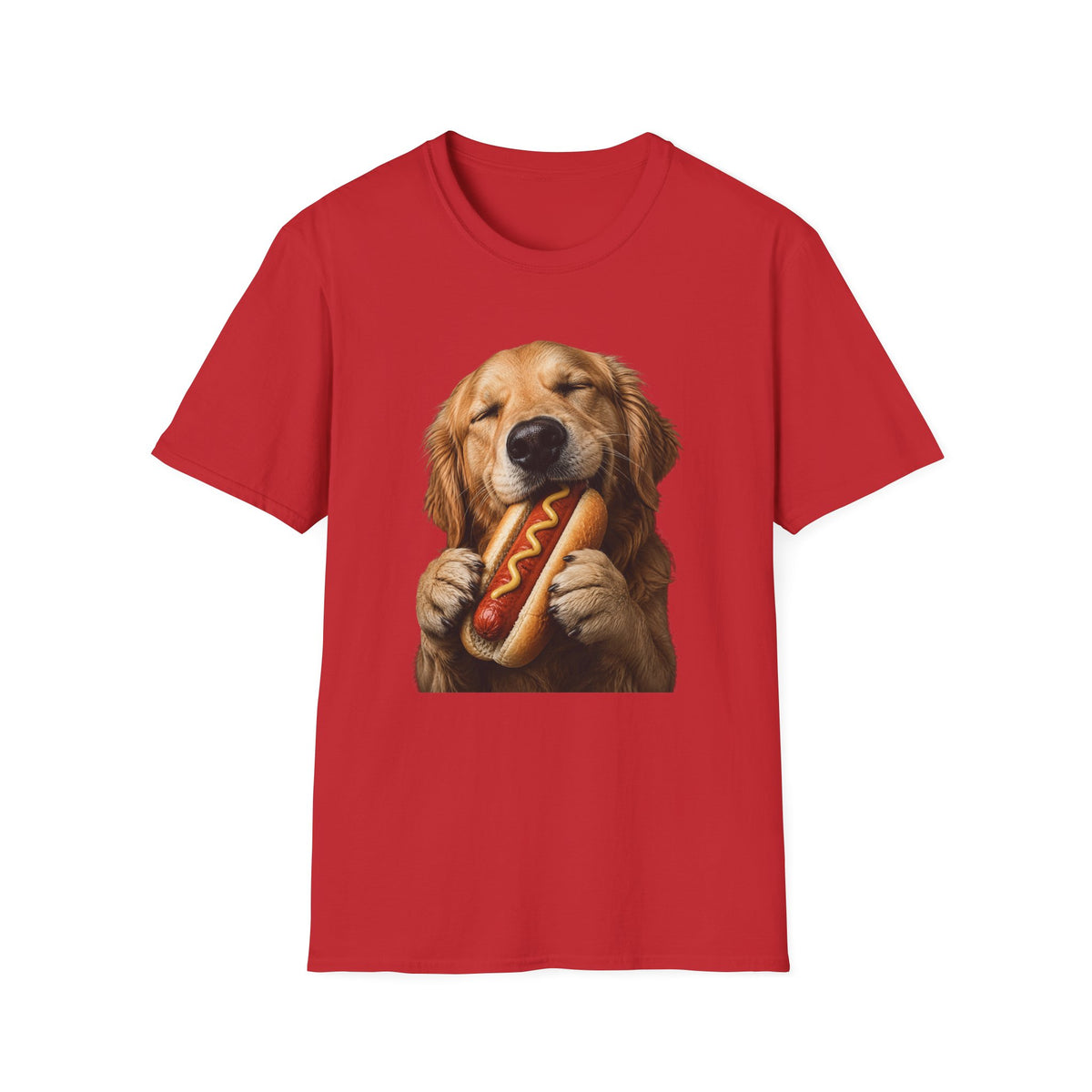 Golden Retriever Hot Dog T-Shirt — Cute Dog Eating Hotdog Graphic Tee