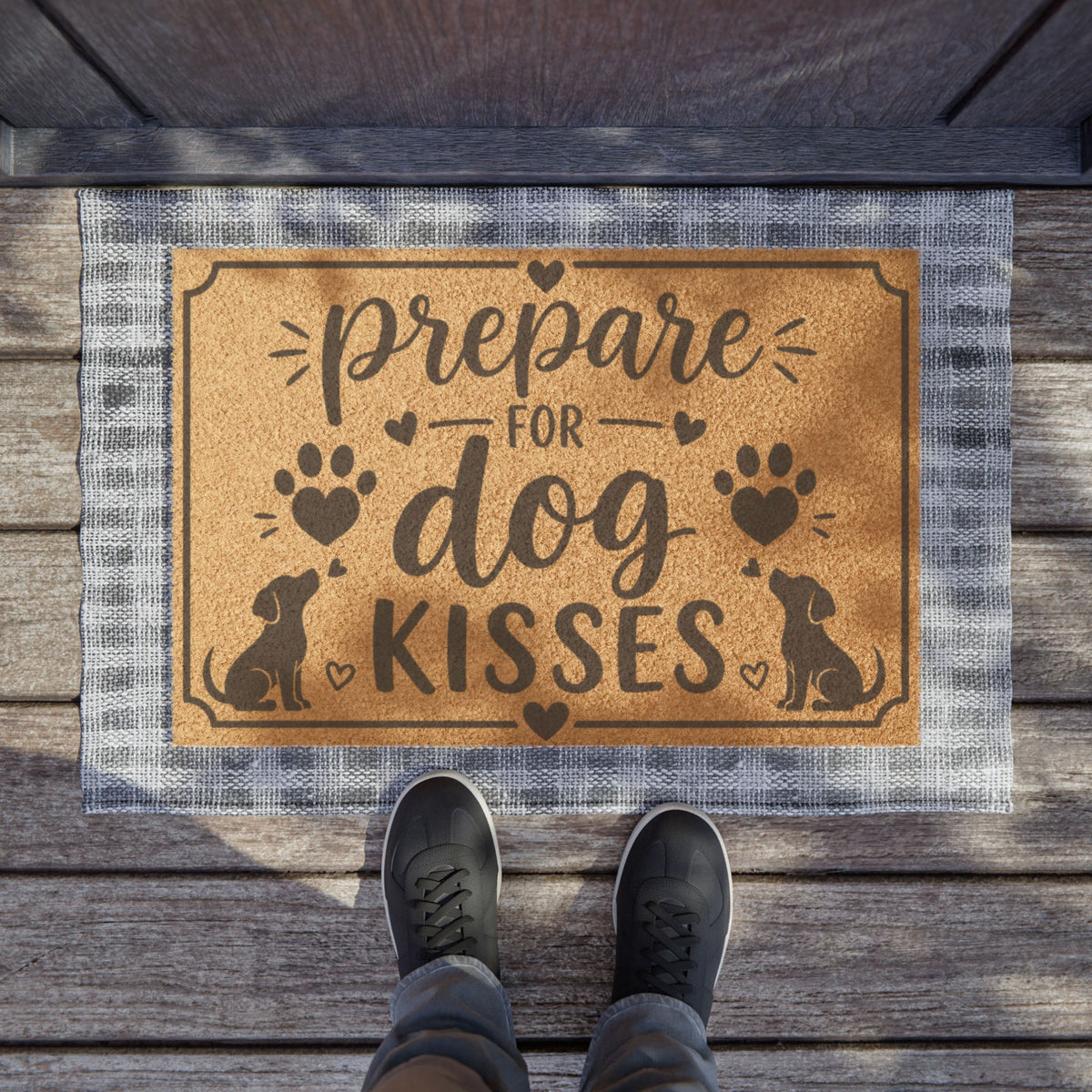 Doormat - "Prepare for Dog Kisses" Paw Print Welcome Mat