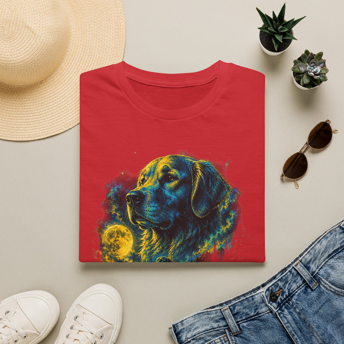 Golden Retriever Moon Graphic T‑Shirt — Vintage Dog Portrait Tee