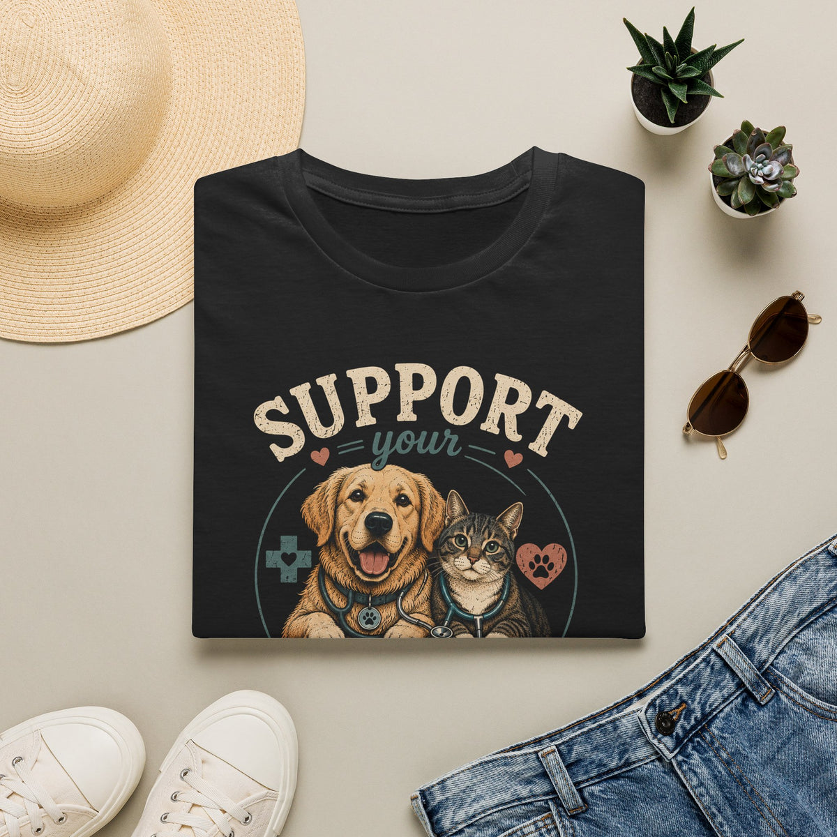 Support Your Local Vet T-Shirt — Dog & Cat Pet Rescue Tee