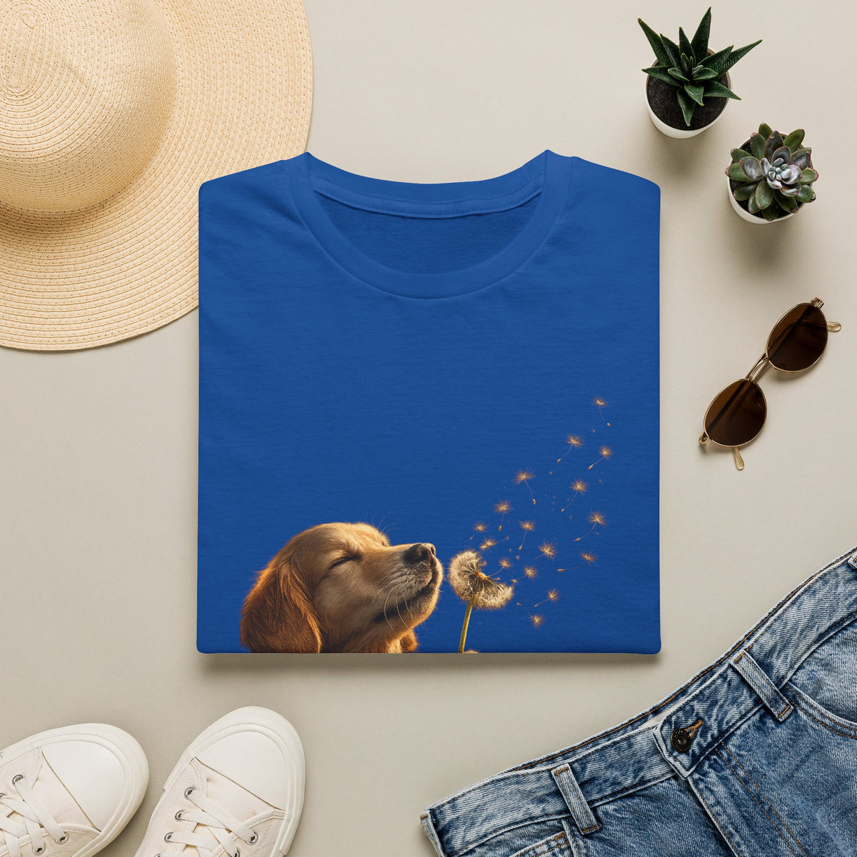 Puppy & Dandelion T-Shirt — Cute Dog Blowing Dandelion Graphic Tee