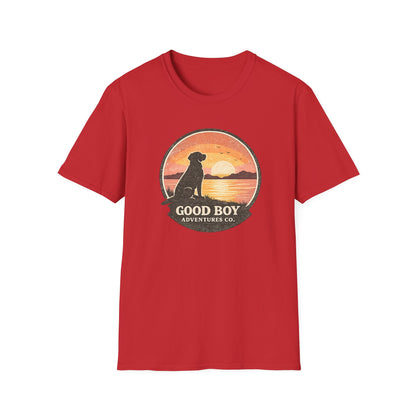 Dog Sunset T-Shirt — "Good Boy" Retro Beach Graphic Tee