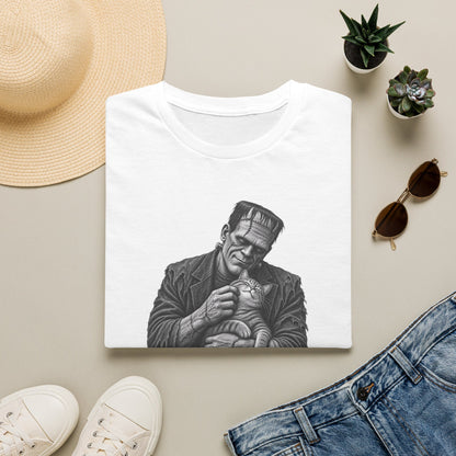 Frankenstein Holding Kitty T-Shirt — Cute Gothic Horror Tee