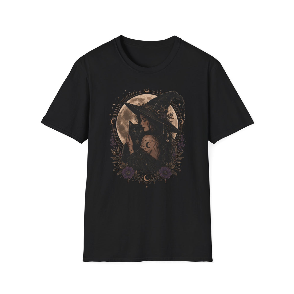 Witch Cat Moon T-Shirt – Gothic Witchcraft Graphic Tee