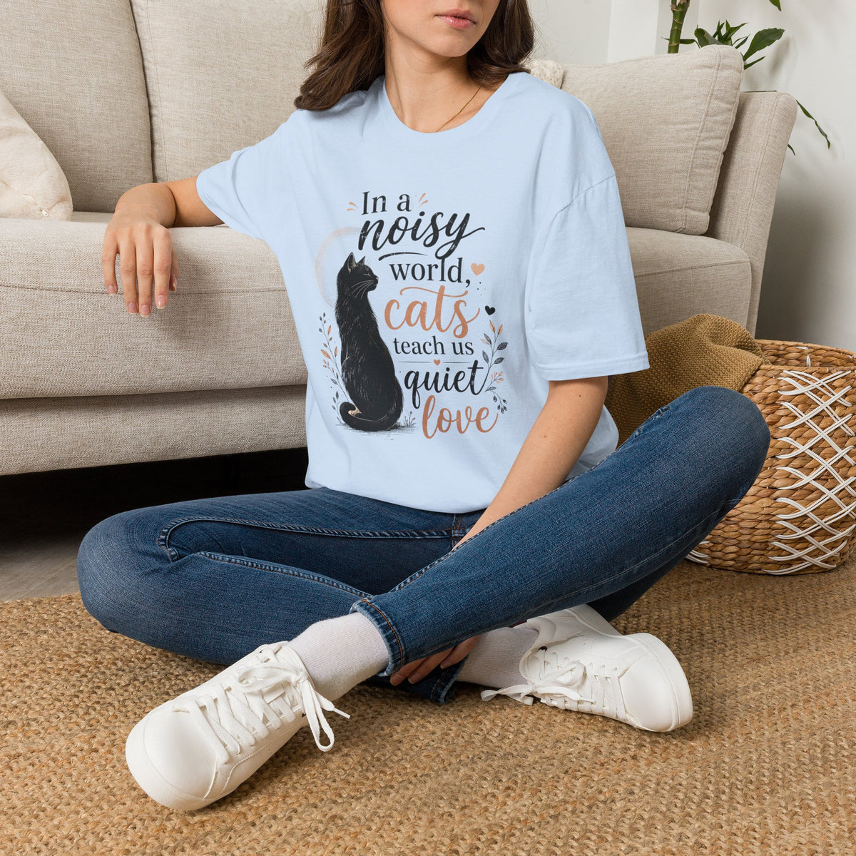 Cat Lover T‑Shirt — "In a Noisy World, Cats Teach Us Quiet Love"