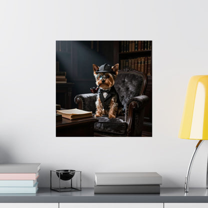 Digital download Detective Yorkie Matte Poster — Vintage Dog Portrait Wall Art