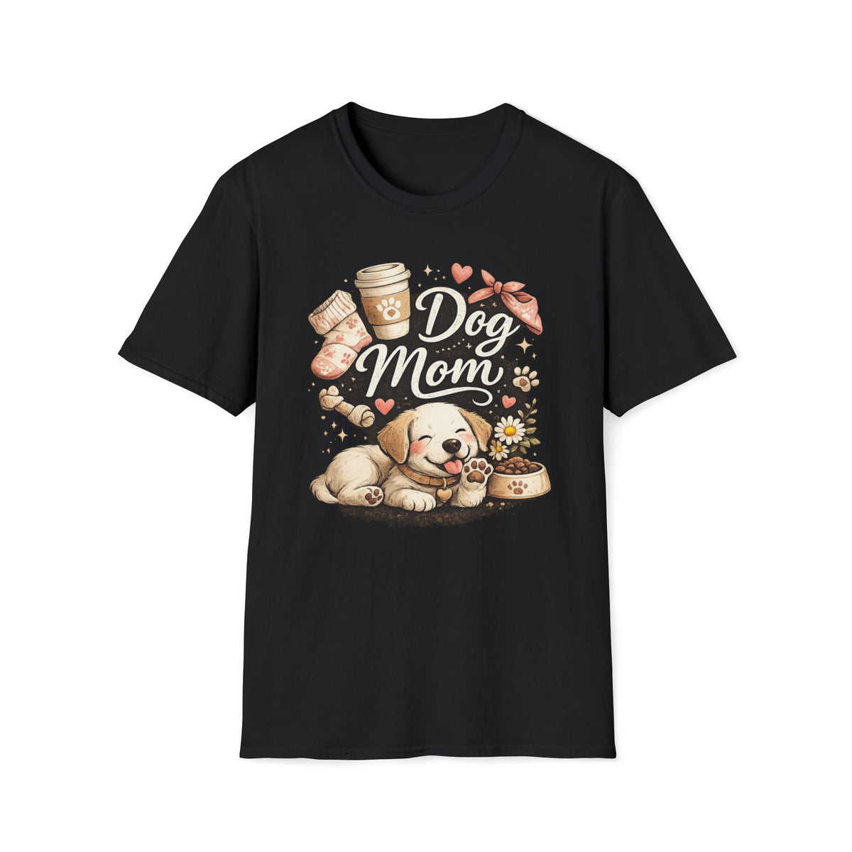 Dog Mom T-Shirt — Cute Puppy, Coffee & Floral Design
