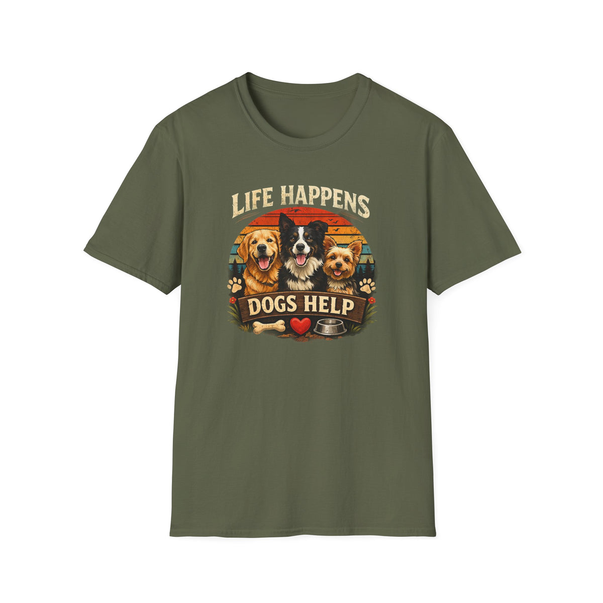 Life Happens Dogs Help T-Shirt — Vintage Rescue Dog Lover Tee