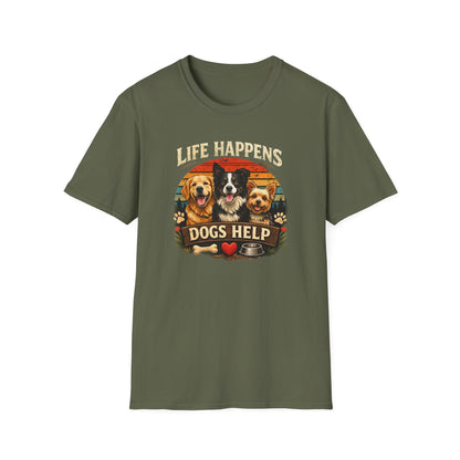 Life Happens Dogs Help T-Shirt — Vintage Rescue Dog Lover Tee