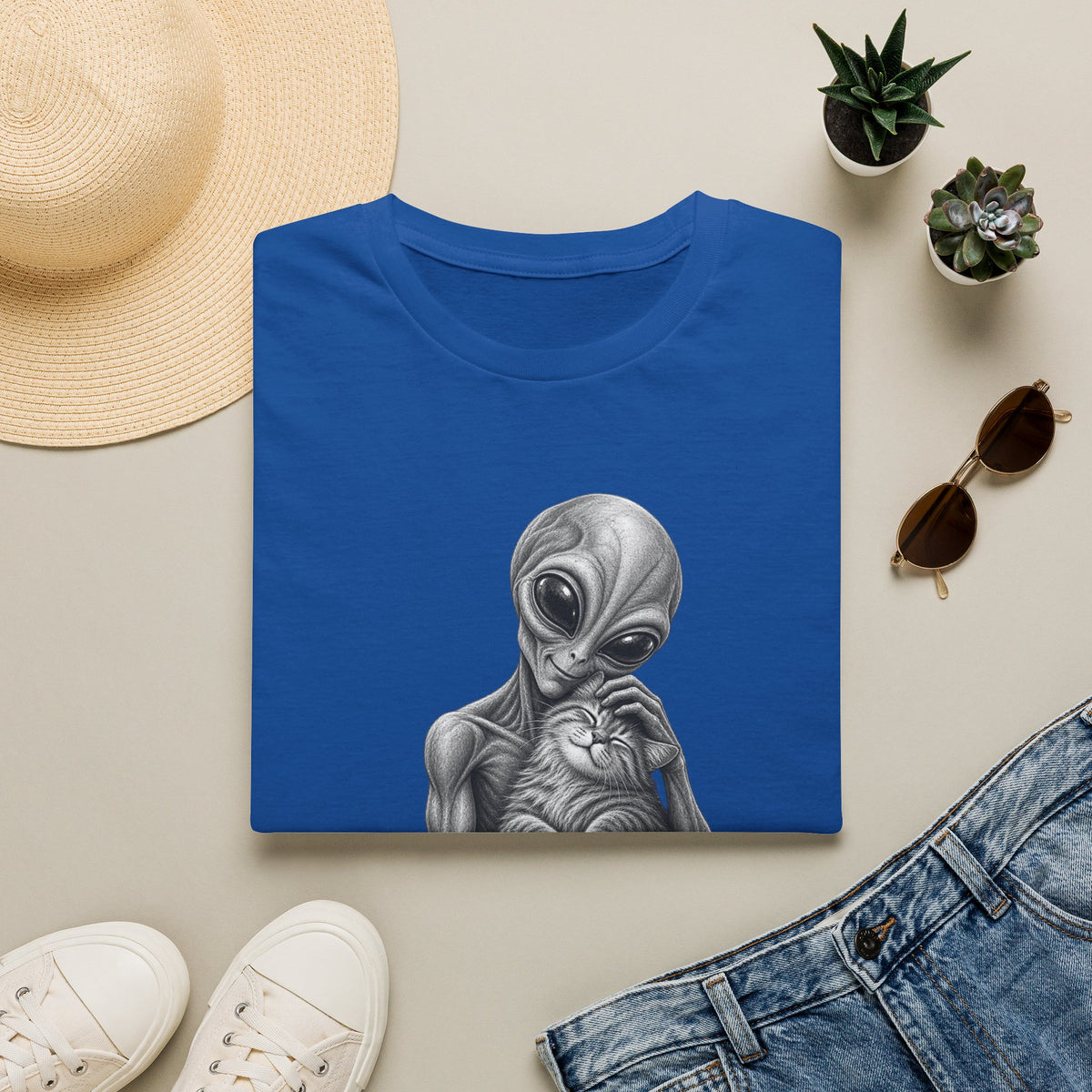 Alien Holding Cat T-Shirt — Cute Sci‑Fi Cat Lover Graphic Tee
