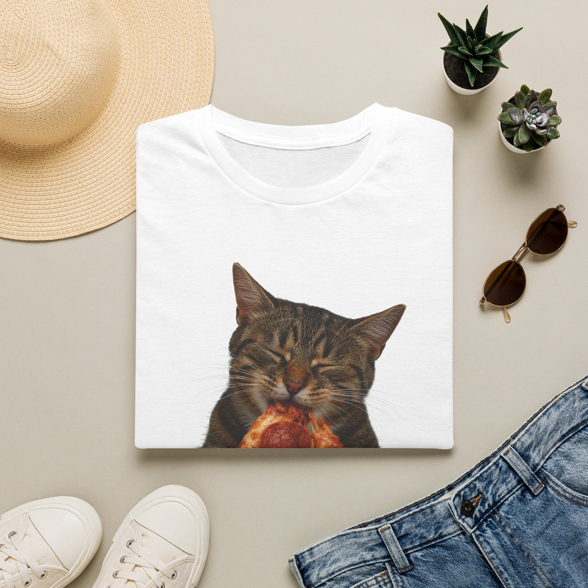 Cat Eating Pizza T-Shirt — Cute Pizza-Loving Cat Graphic Tee