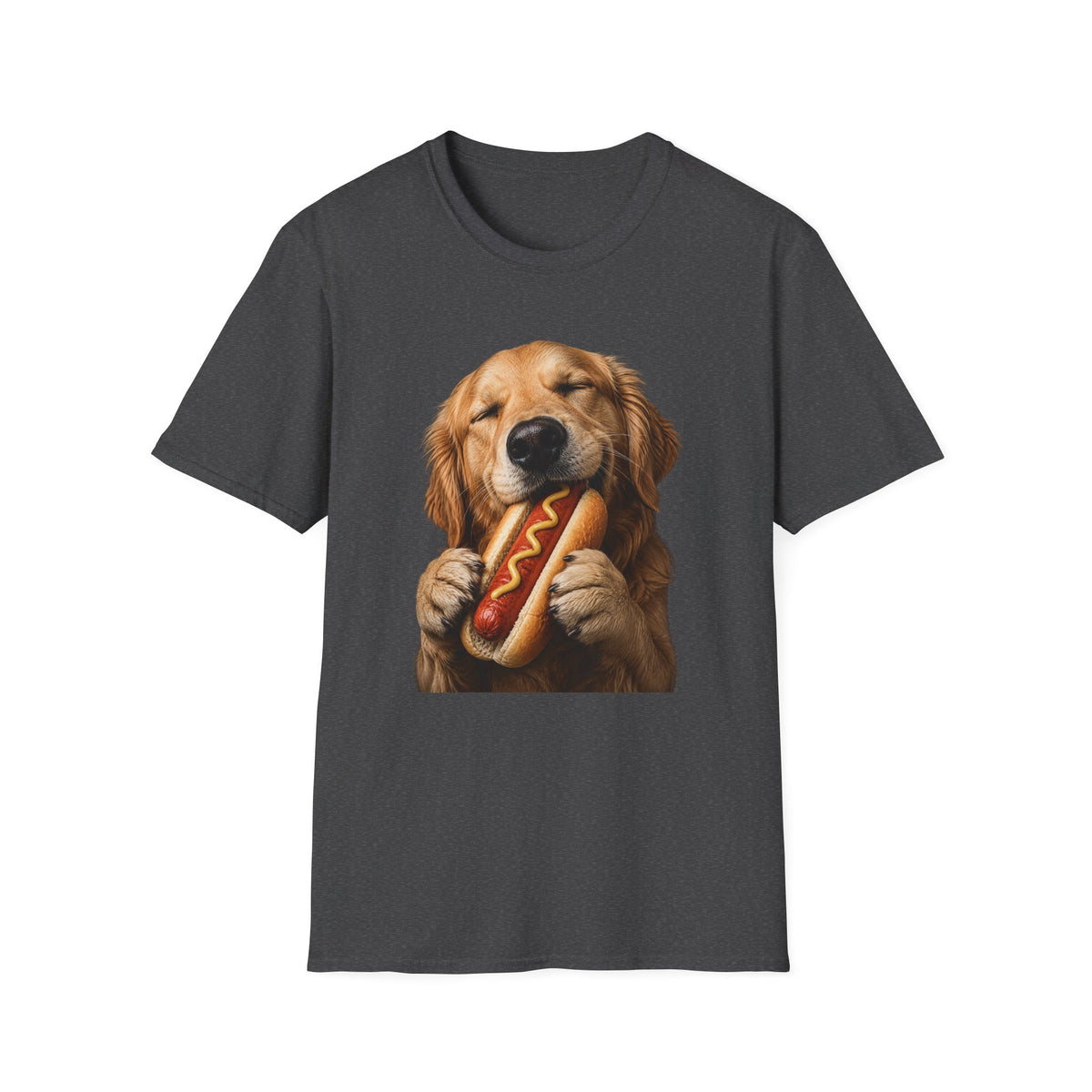 Golden Retriever Hot Dog T-Shirt — Cute Dog Eating Hotdog Graphic Tee
