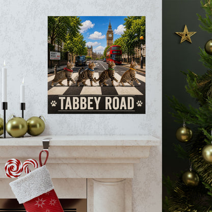 Tabbey Road Matte Poster — Funny Cats Crossing Abbey Road Wall Art