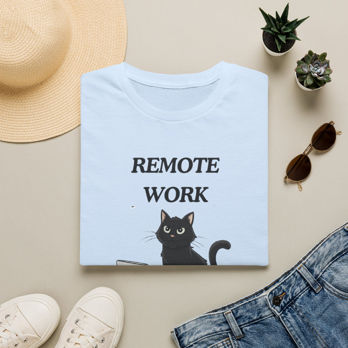 Remote Work Assistant T-Shirt — Cute Black Cat Laptop Tee for WFH