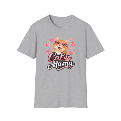 Cat Mama T-Shirt — Cute Cat with Hearts Graphic Tee for Cat Lovers