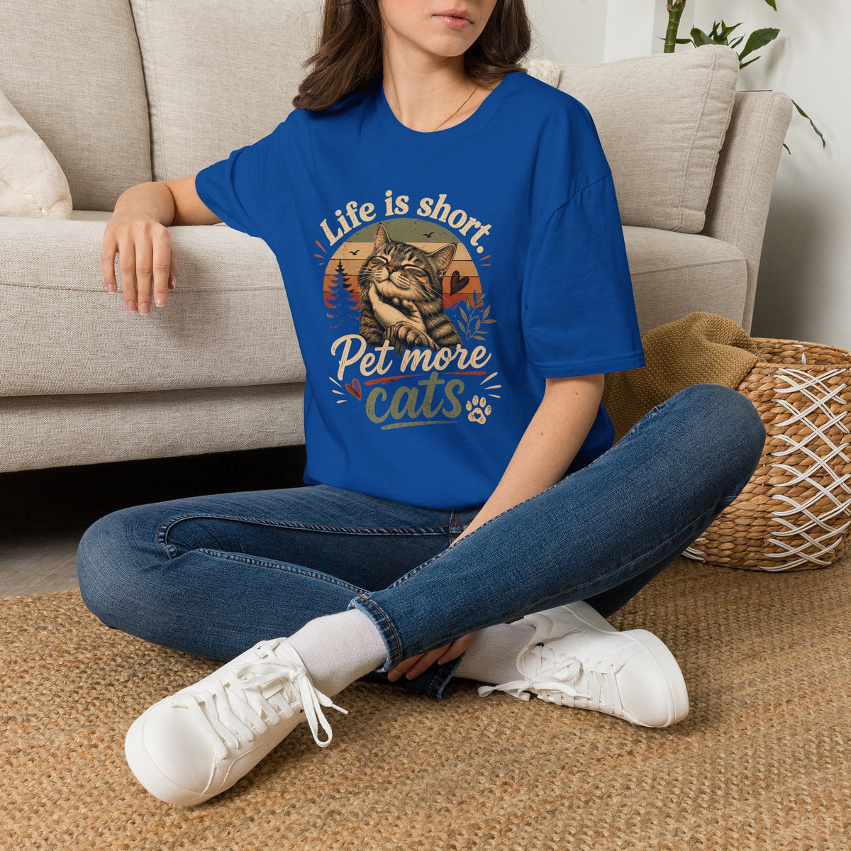 T-Shirt — "Life Is Short, Pet More Cats" Vintage Cat Tee