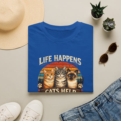 Life Happens Cats Help T-Shirt — Vintage Cat Lover Tee