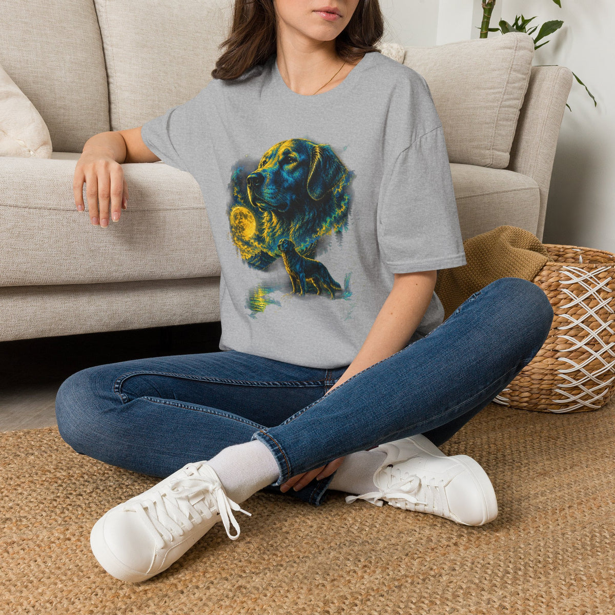 Golden Retriever Moon Graphic T‑Shirt — Vintage Dog Portrait Tee