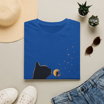 Cat Silhouette Dandelion Tee — Whimsical Night Cat T-Shirt