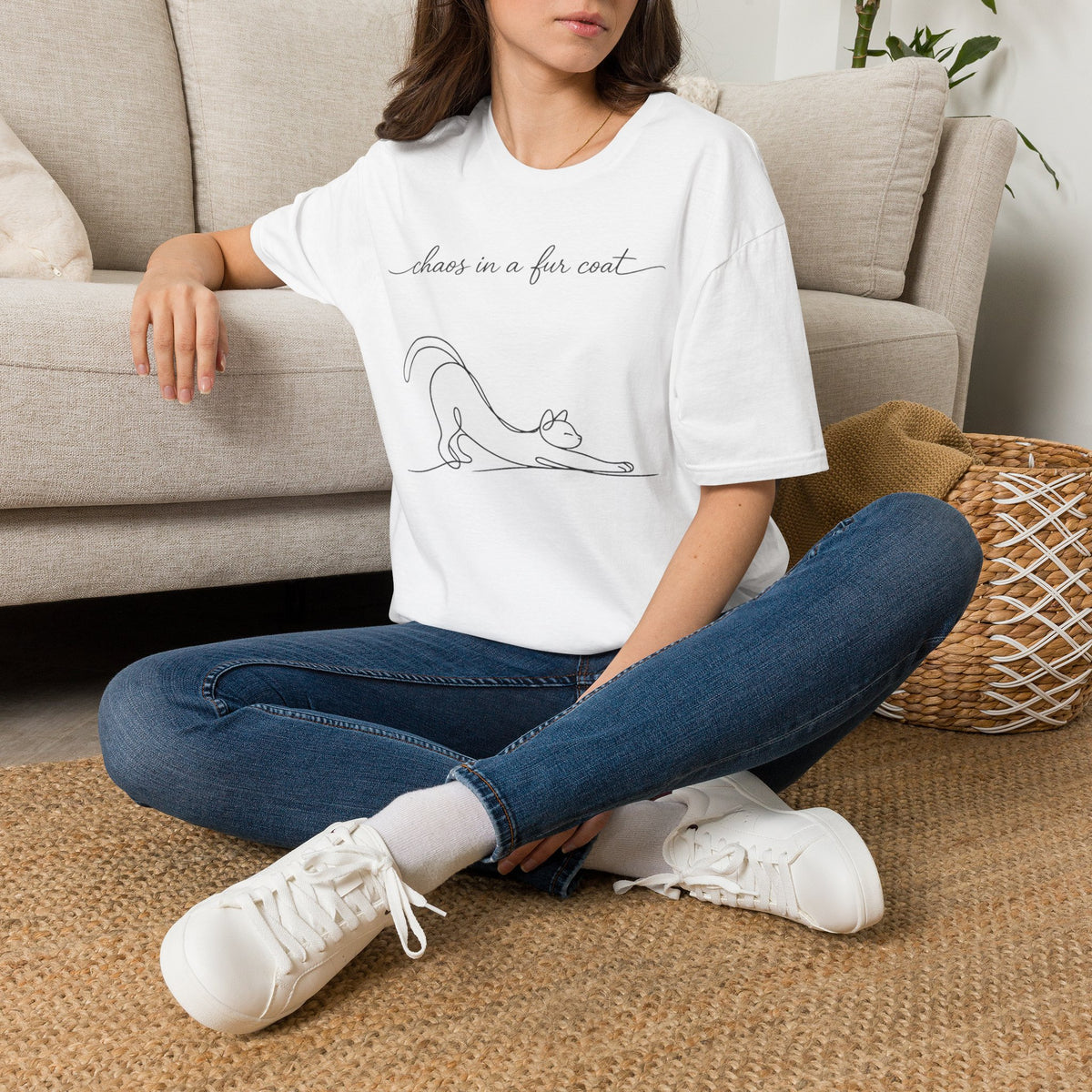 Cat Line Art T-Shirt — "chaos in a fur coat" Minimalist Cat Shirt