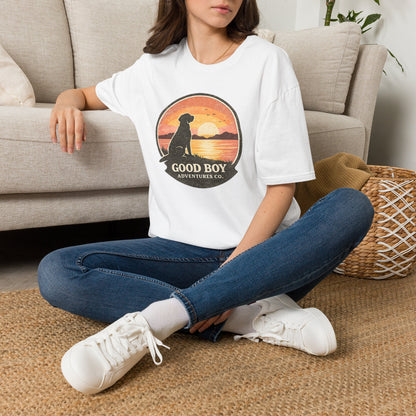 Dog Sunset T-Shirt — "Good Boy" Retro Beach Graphic Tee
