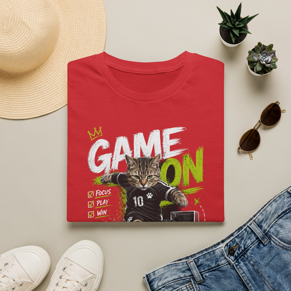 Game On Soccer T‑Shirt — Cat Player Design (Focus • Play • Win)