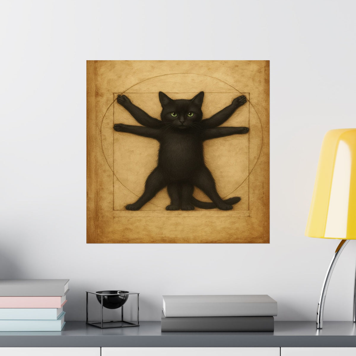 Vitruvian Black Cat Poster — Vintage Anatomy Art Print