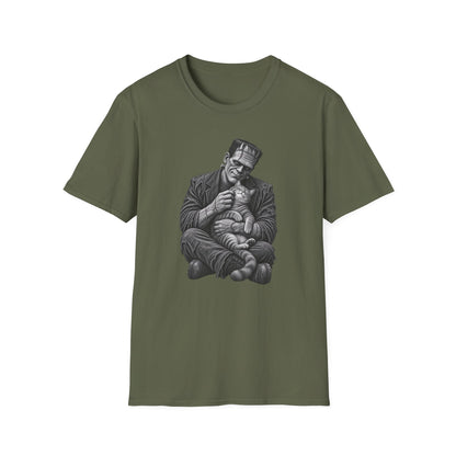 Frankenstein Holding Kitty T-Shirt — Cute Gothic Horror Tee