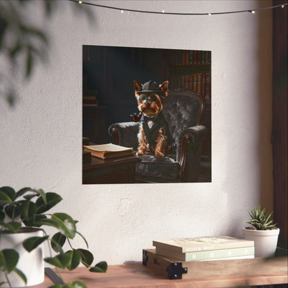 Digital download Detective Yorkie Matte Poster — Vintage Dog Portrait Wall Art